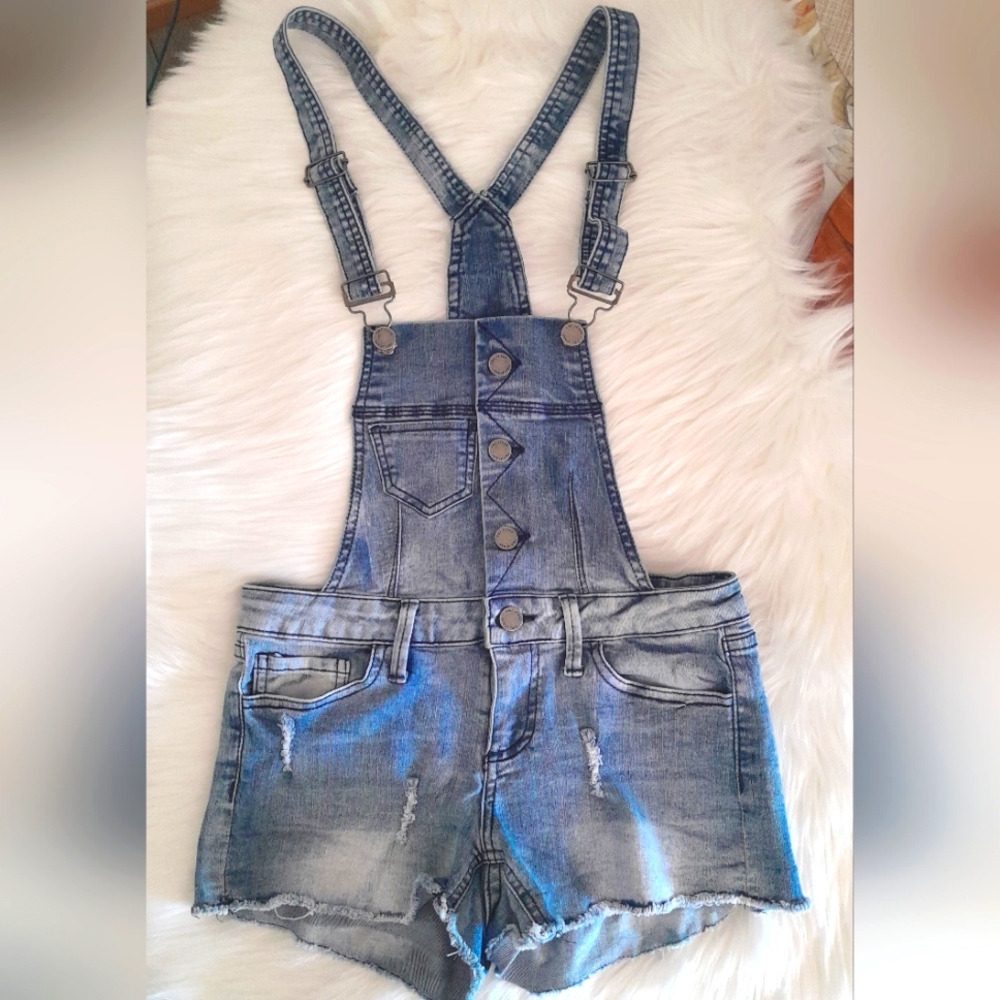 YMI Los Angeles Girls Blue Jean Overall Cut-Off Shorts Size 1